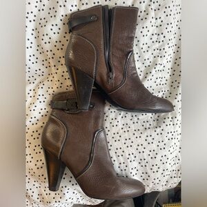 Brown leather heeled boots